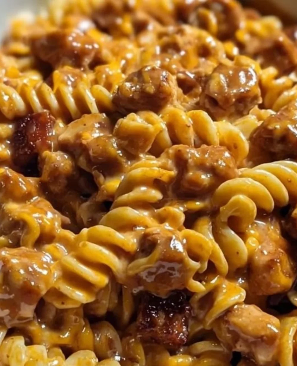 Creamy BBQ Ranch Chicken and Sausage Pasta served in a warm bowl