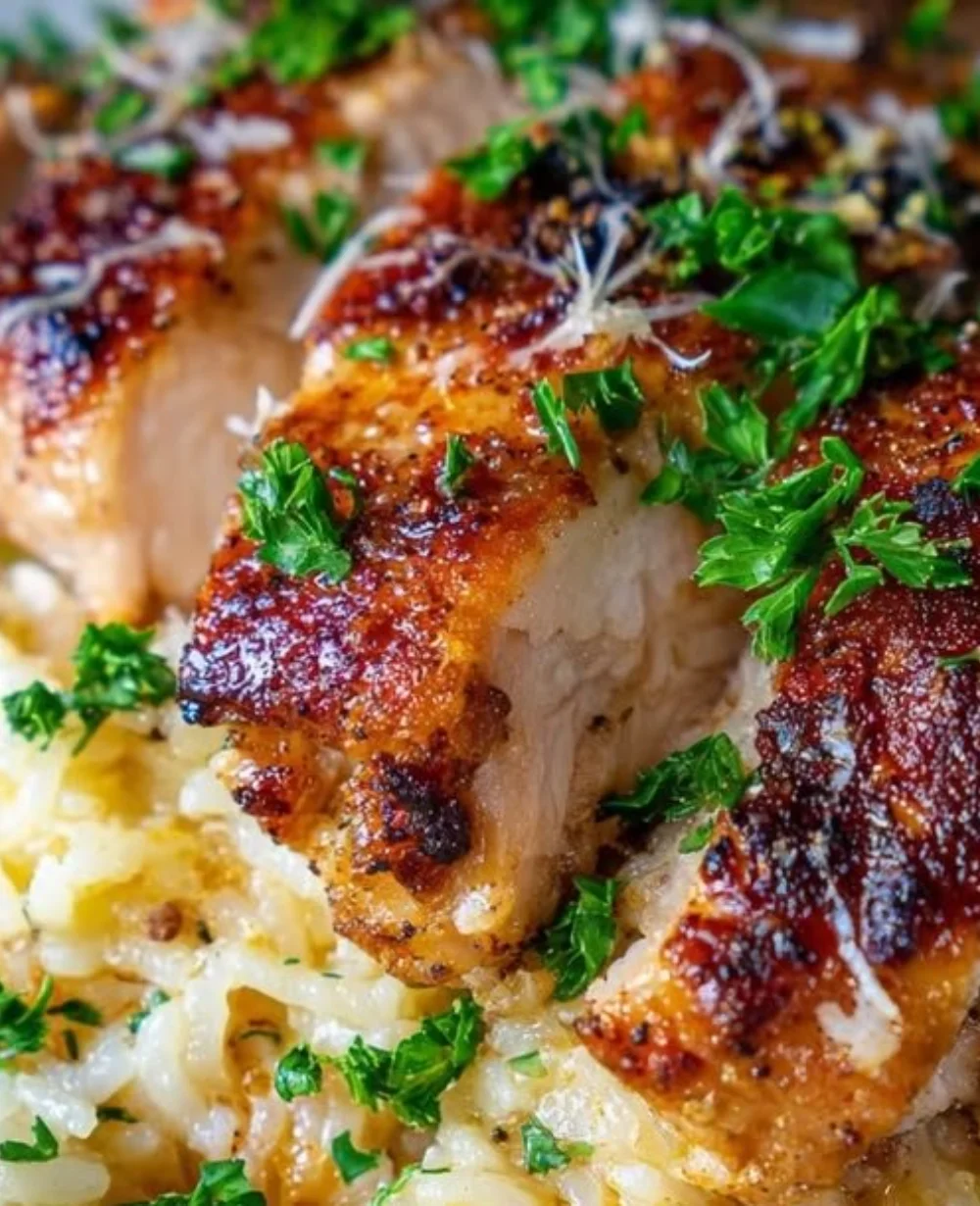 Bold smoky garlic parmesan chicken served with rice