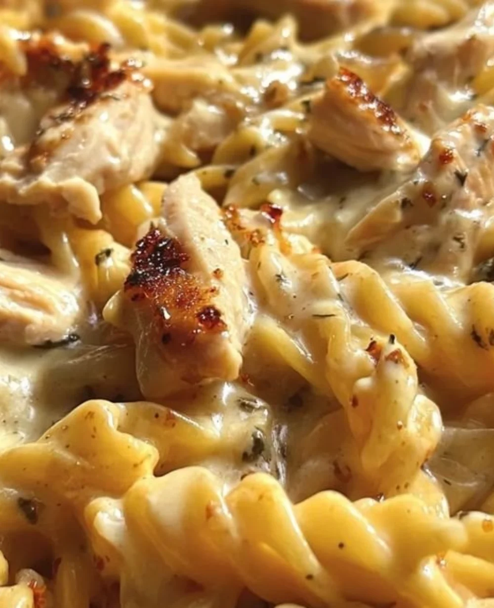 Delicious Smoky Ranch Chicken and Cheddar Pasta served on a cozy dinner table.