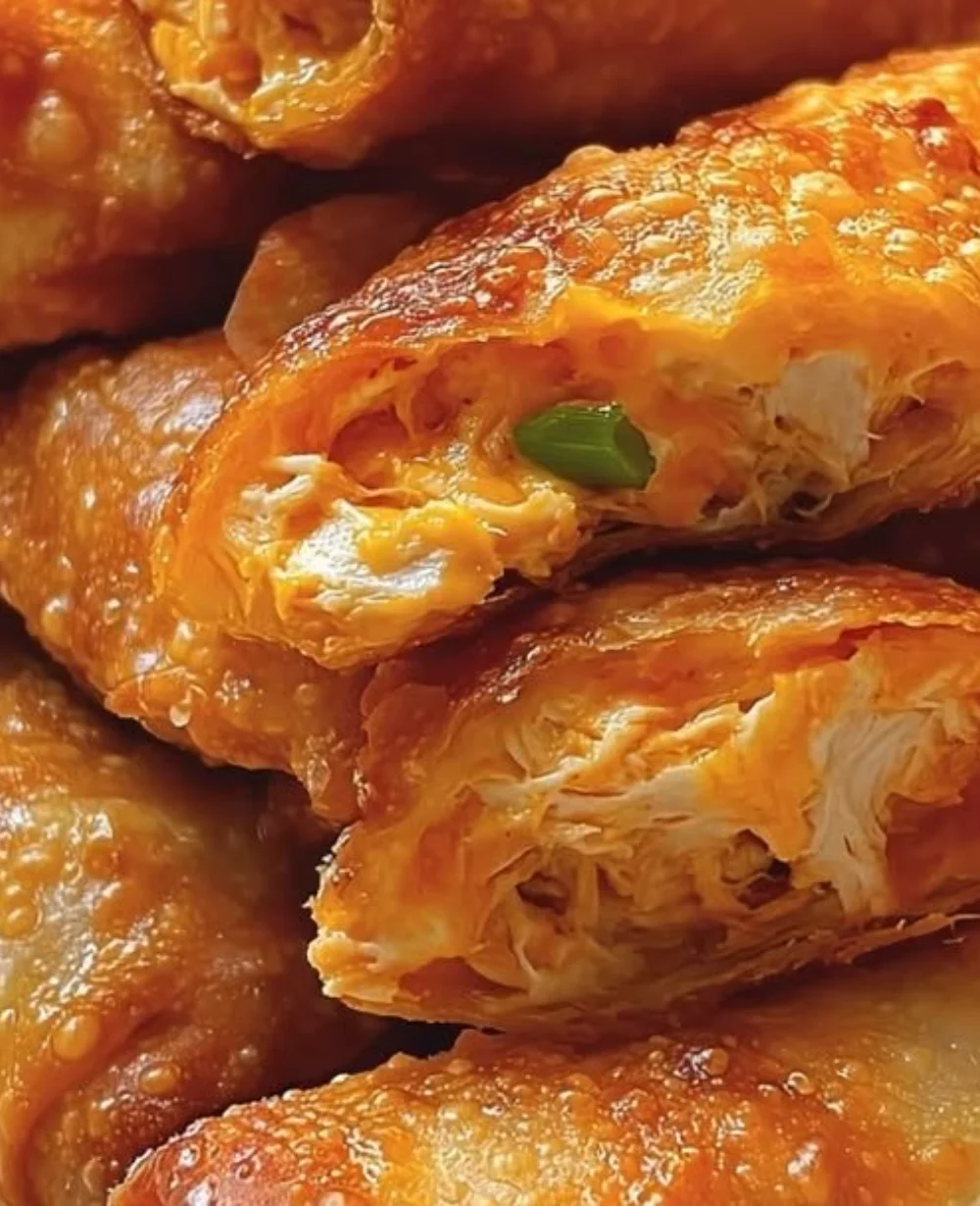 Delicious buffalo chicken egg rolls air fried to a crispy perfection.