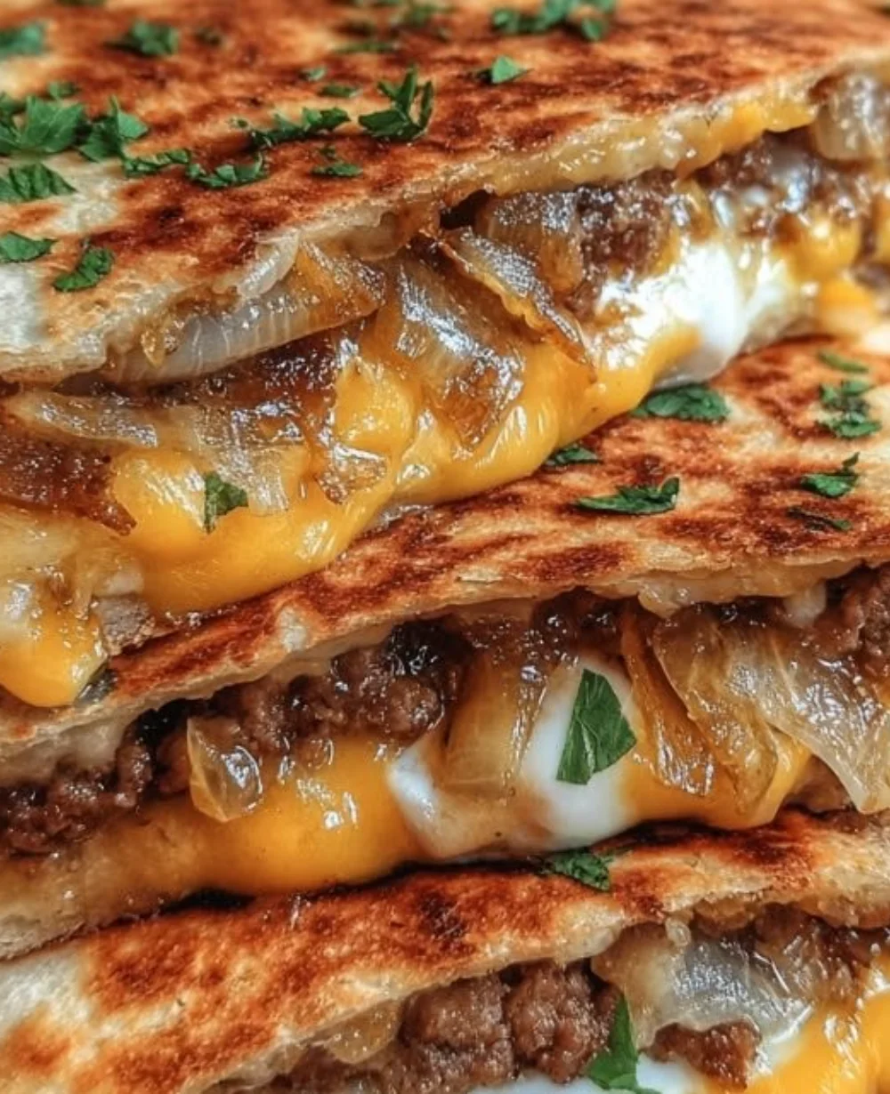 Cheesy griddled smashburger quesadillas with crispy edges and melted cheese