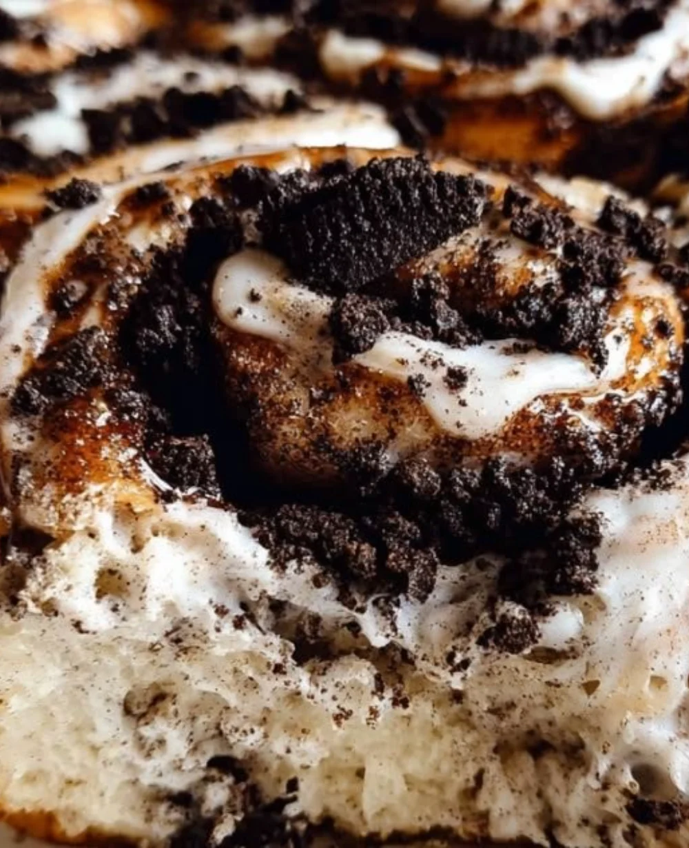 Delicious cookies and cream cinnamon rolls on a plate, perfect for brunch