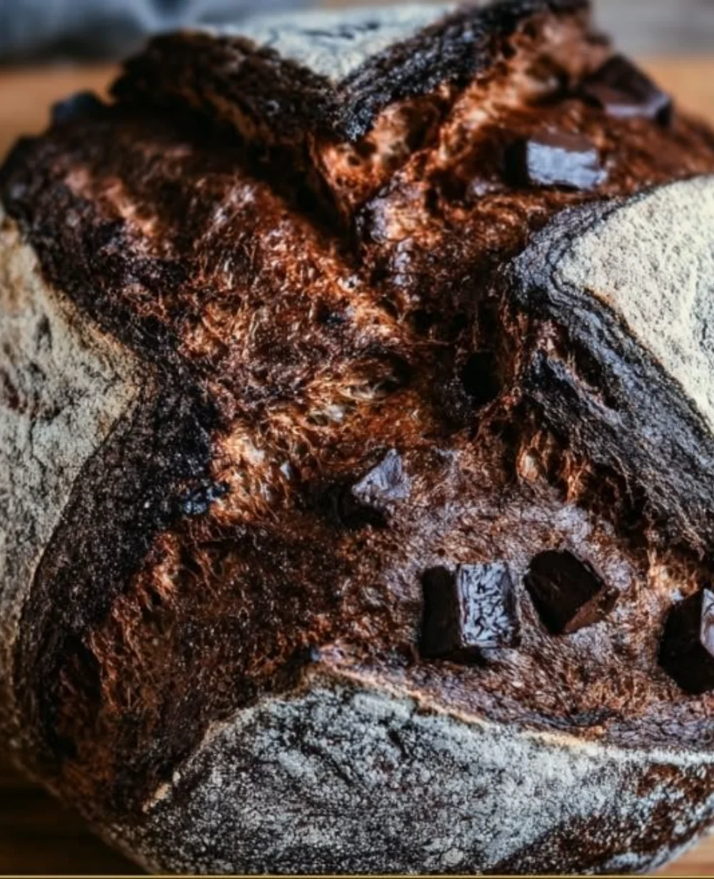Crackling cocoa sourdough bread with double chocolate for cozy moments