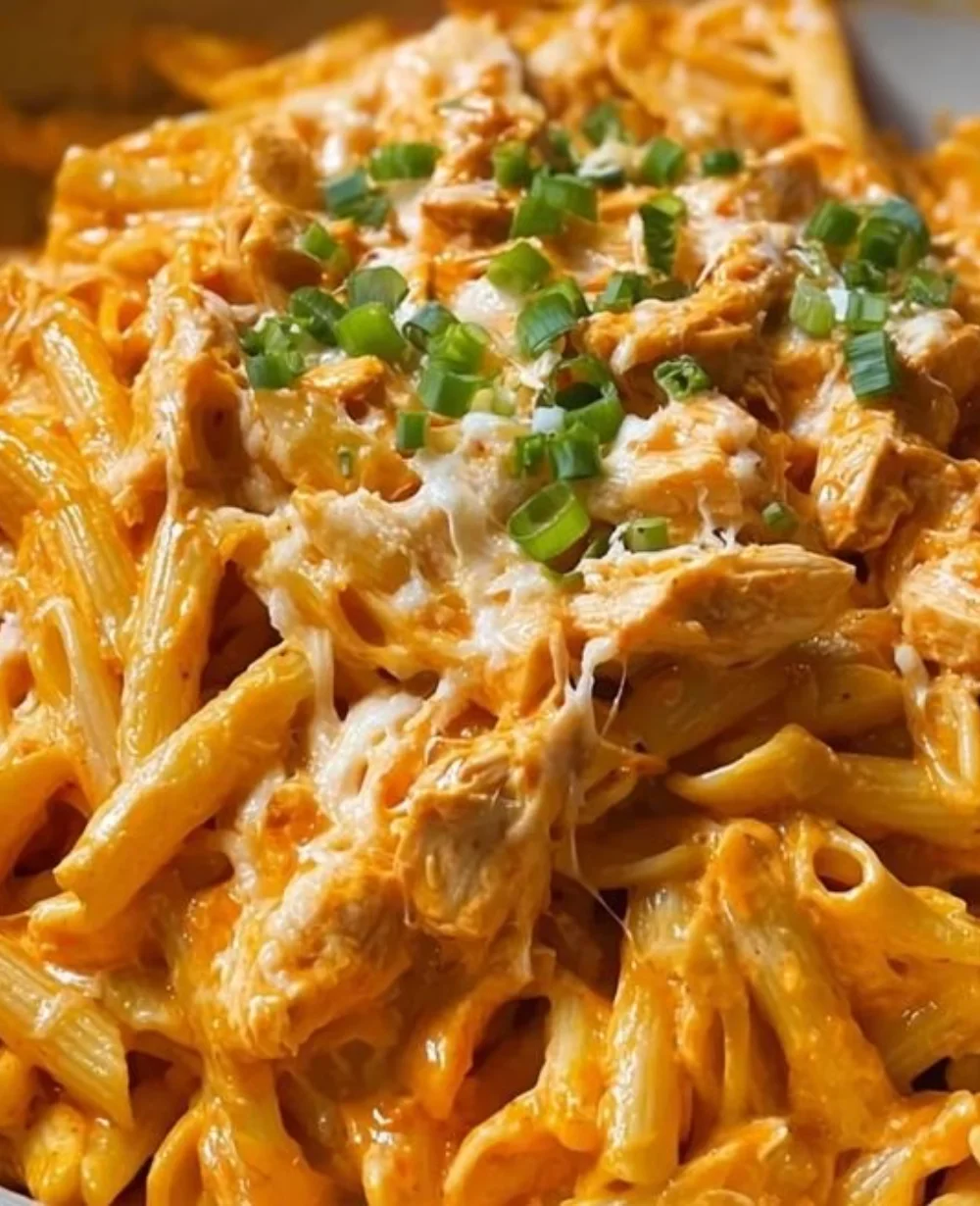 Creamy Buffalo Chicken Pasta served in a bowl with fresh herbs