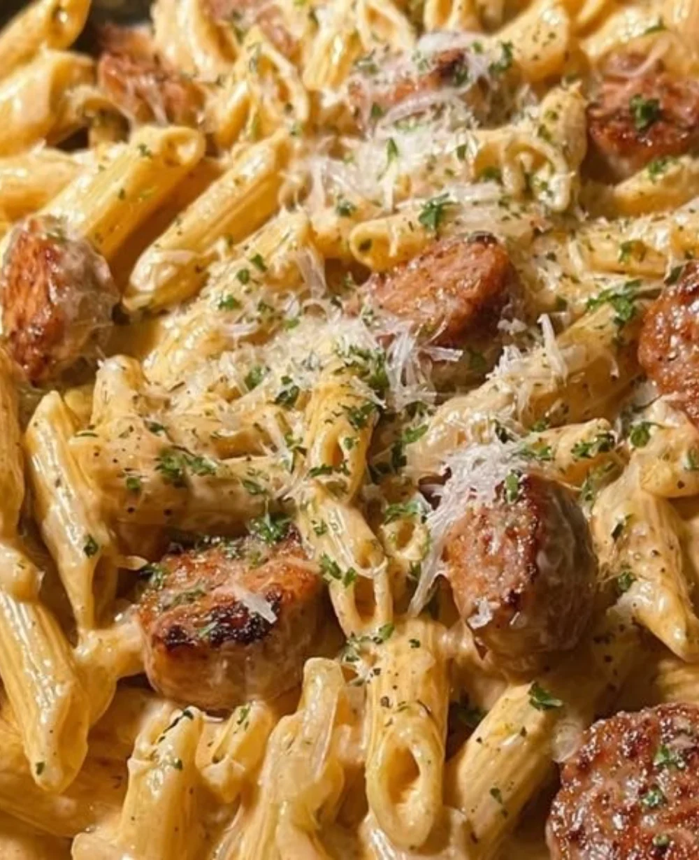 Creamy honey garlic sausage pasta with herbs and spices
