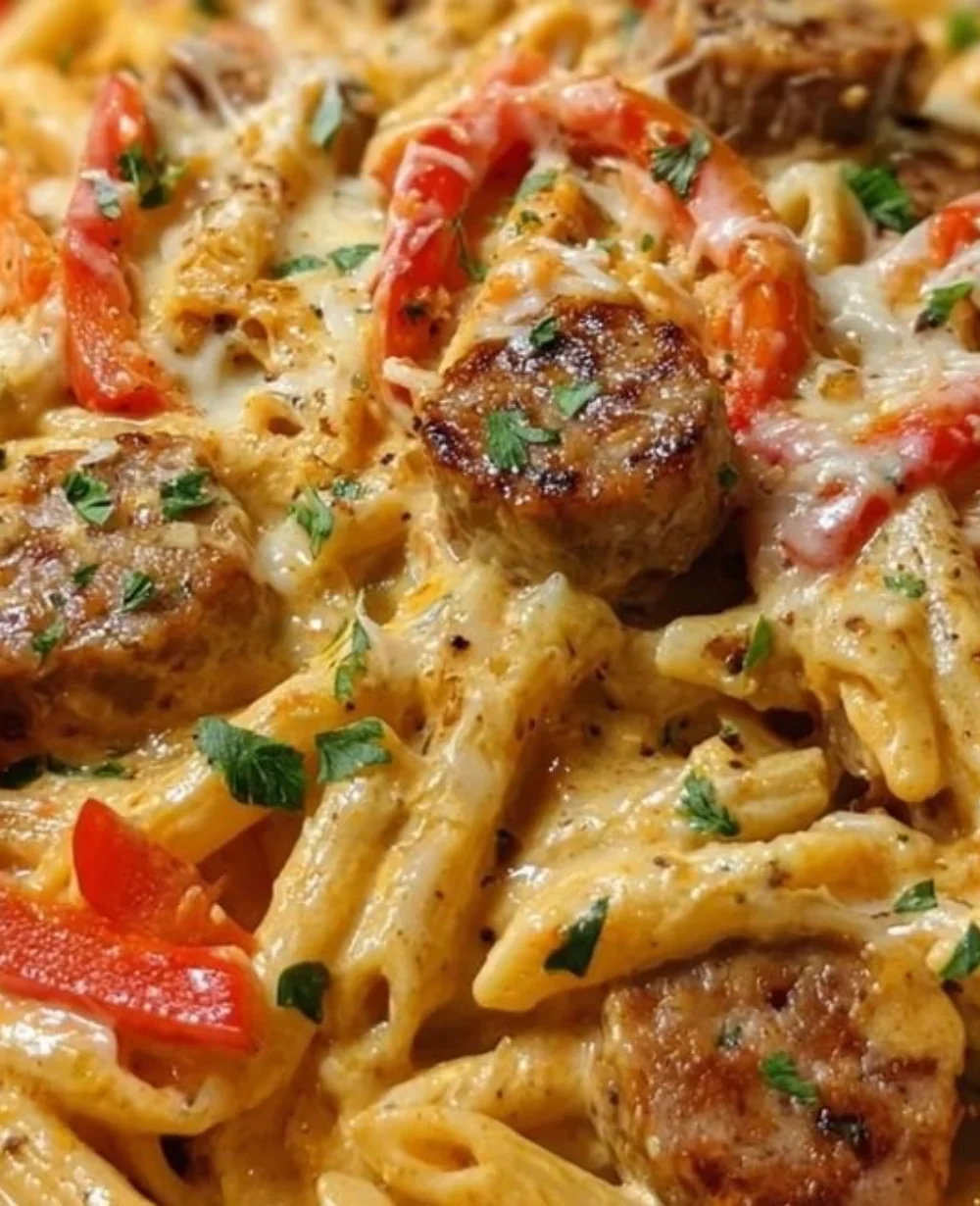 Creamy Cajun sausage pasta with Pepper Jack cheese for a comforting weeknight meal