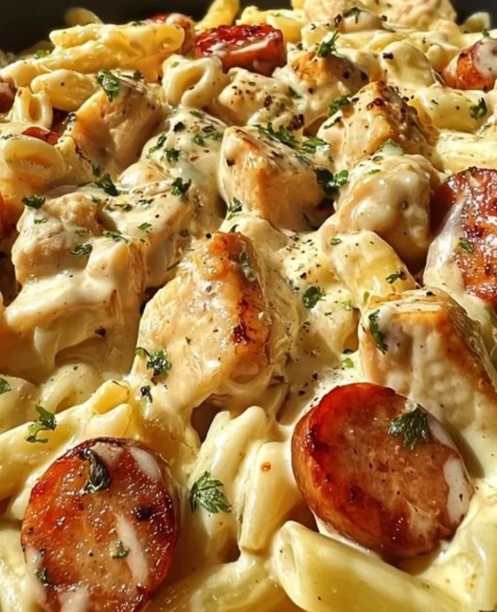 Creamy Pepper Jack Chicken and Sausage Pasta dish served in a bowl