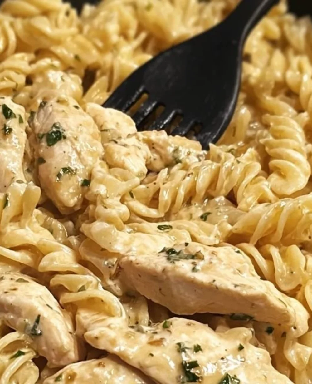 Creamy Hidden Valley Ranch Chicken Pasta served in a bowl with herbs