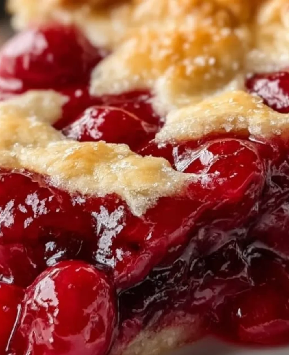 A slice of Hillbilly Pie topped with whipped cream and cherries.