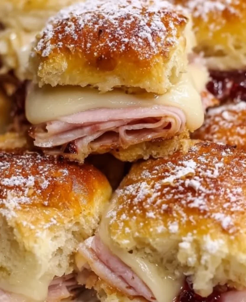 Delicious Monte Cristo Sliders served with a side of berry sauce