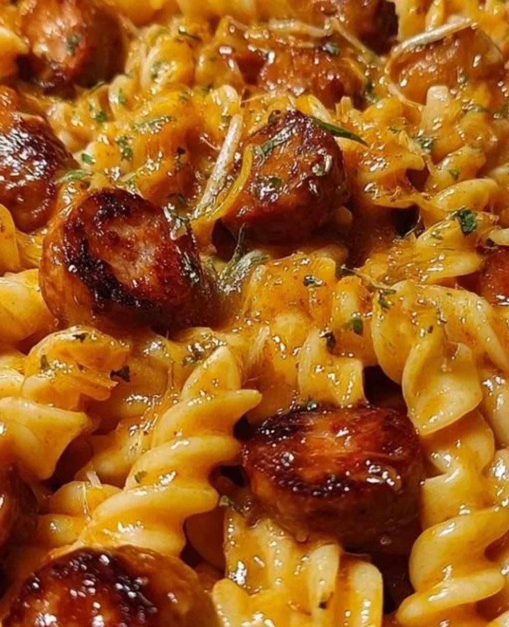 One-Pot Bold Honey BBQ Sausage Pasta cooked with rich flavors and vibrant ingredients.
