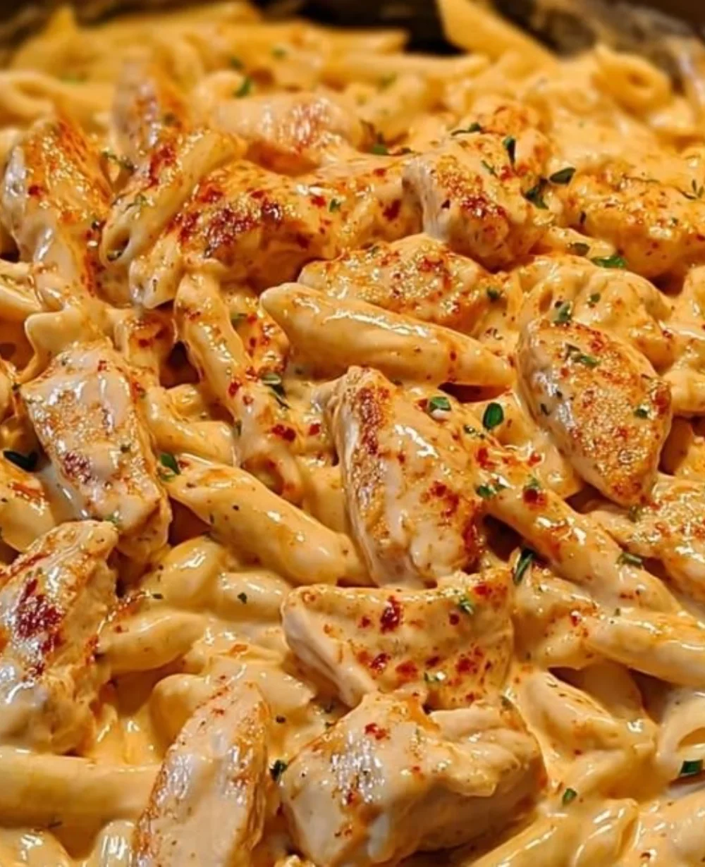 One-Pot Creamy Cajun Chicken Alfredo served in a bowl garnished with parsley