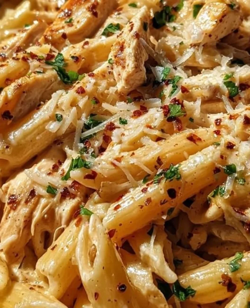 One-Pot Creamy Cajun Garlic Chicken Pasta served in a bowl with herbs and spices