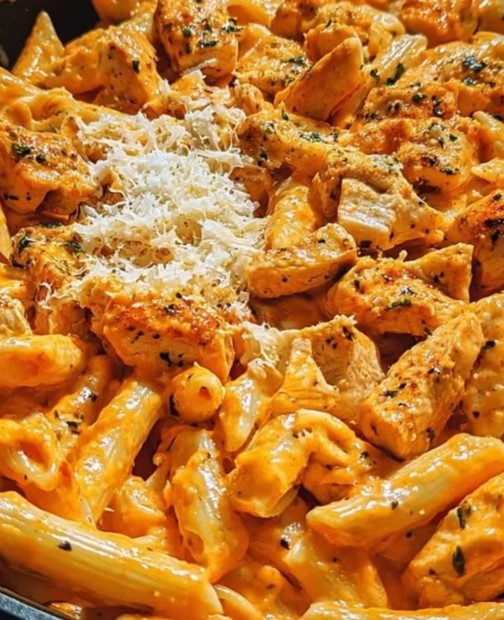 A bowl of One-Skillet Spicy Buffalo Ranch Chicken Pasta with vibrant colors and ingredients.