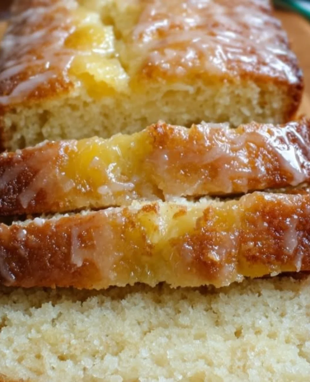 Freshly baked pineapple bread on a wooden table