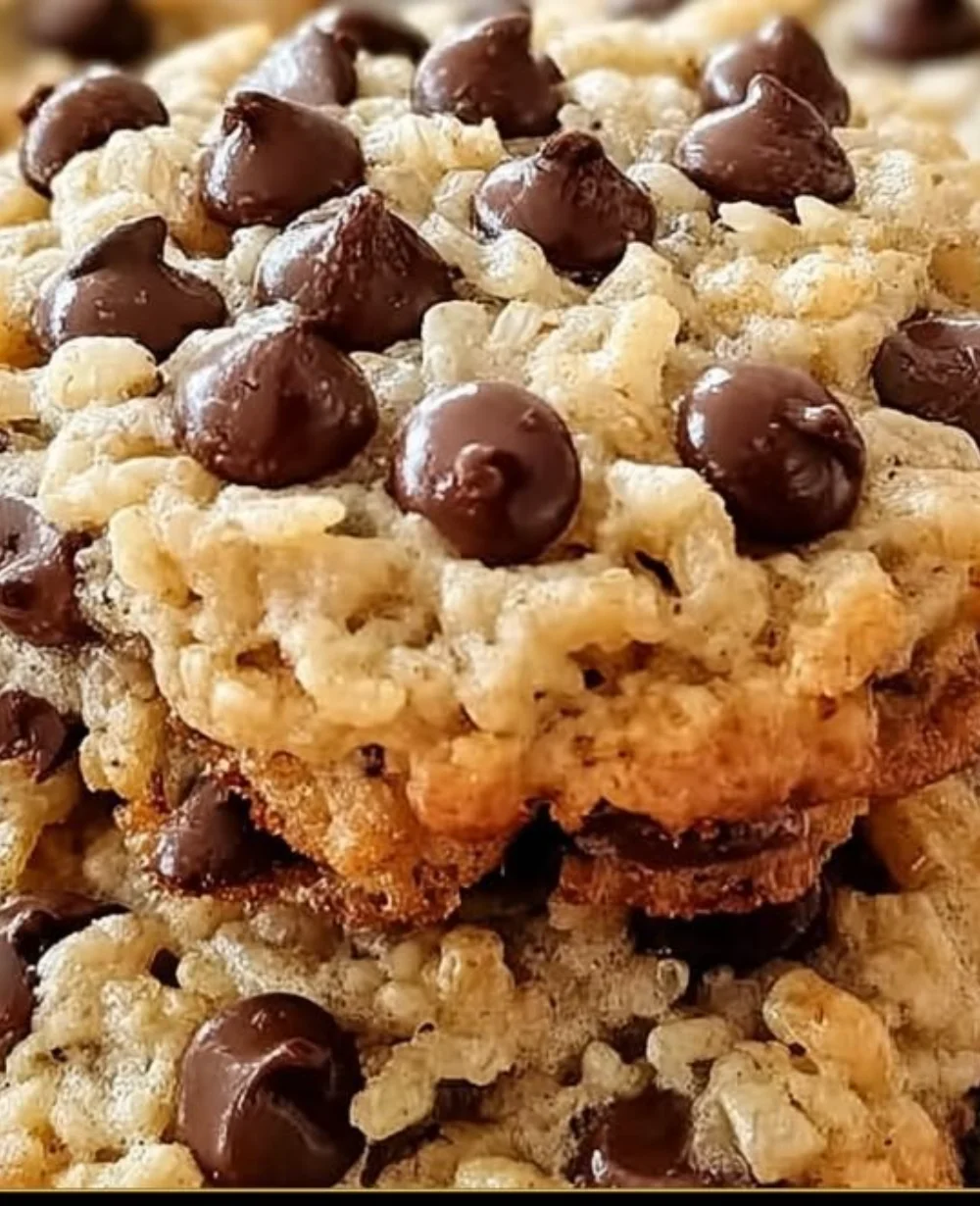 Homemade Rice Krispie chocolate chip cookies, fresh and deliciously crunchy.