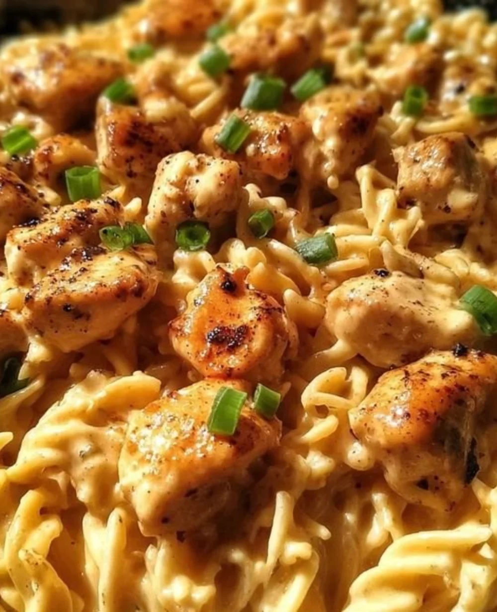 Smoky White Cheddar Honey Butter Chicken Pasta Skillet dish
