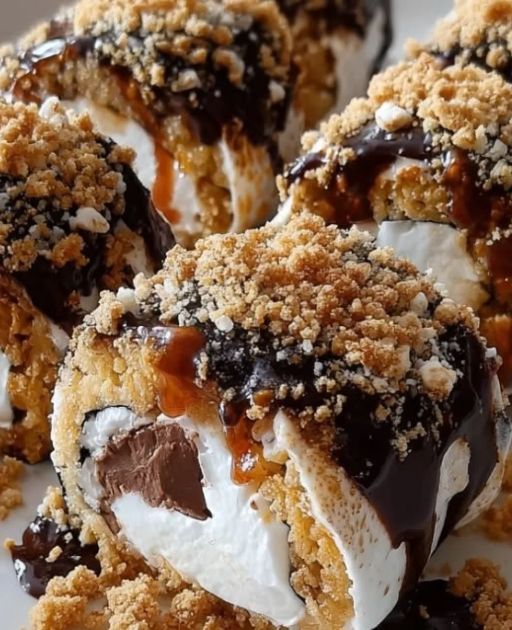 Delicious S'mores Sushi Rolls with chocolate and marshmallows