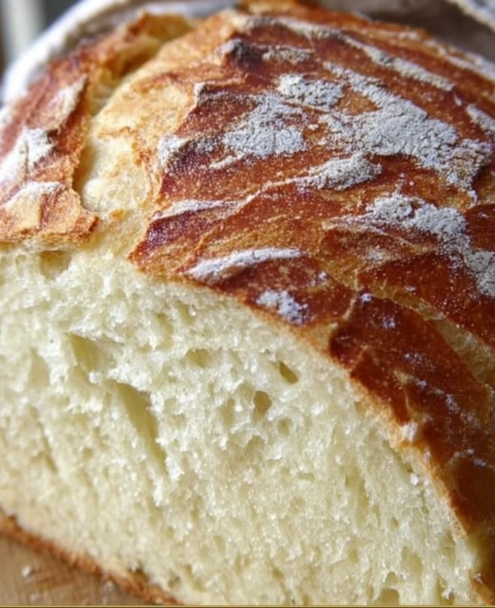 Soft sourdough bread loaf on a wooden table, perfect for cozy mornings.