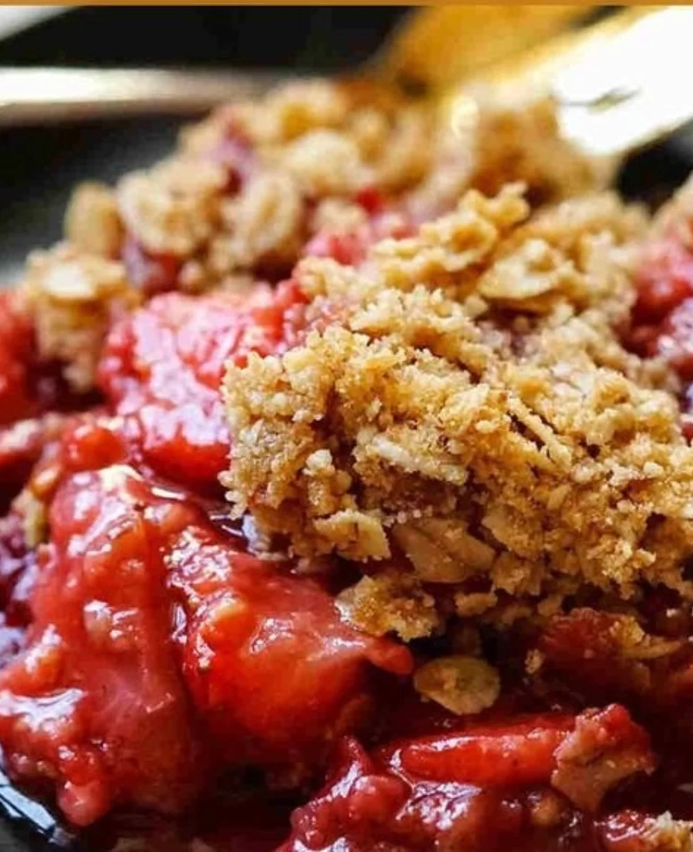 Delicious homemade strawberry crumble baked until golden and bubbly.