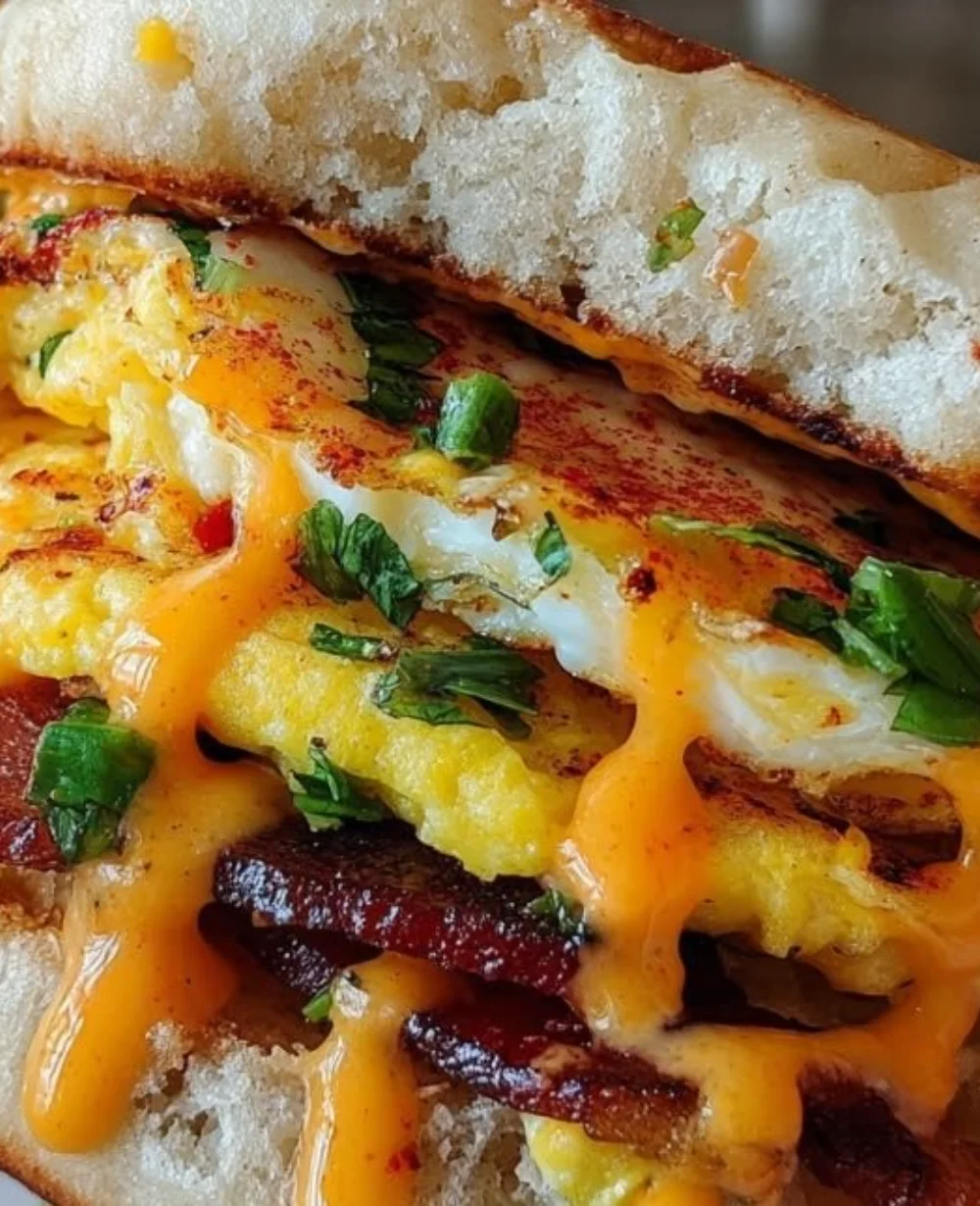 Spicy Chipotle Egg Breakfast Sandwich with a crispy crust and fresh ingredients