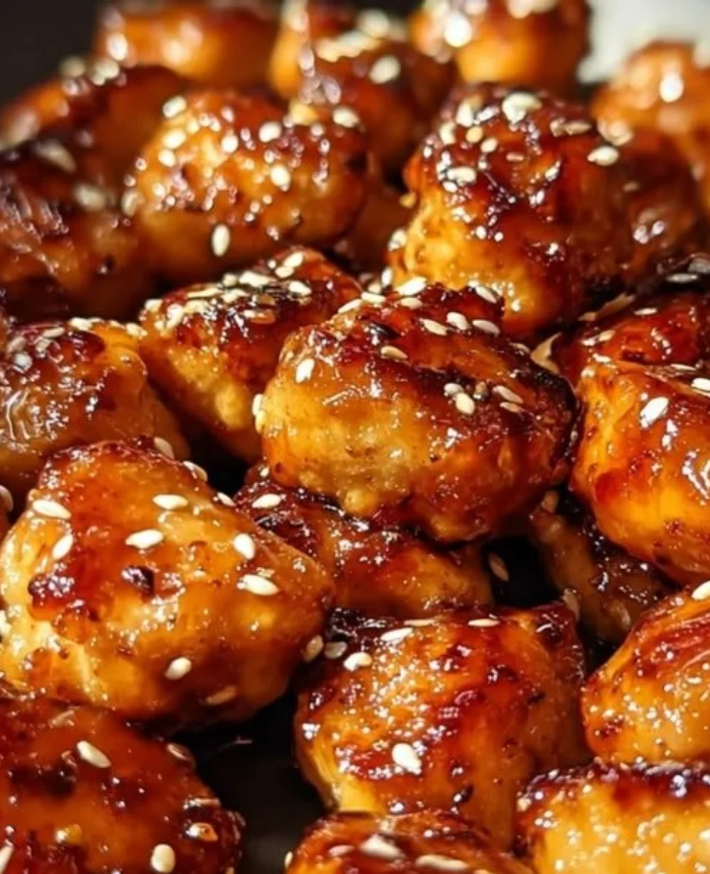 Delicious honey garlic chicken bites with smoky glaze served on a platter