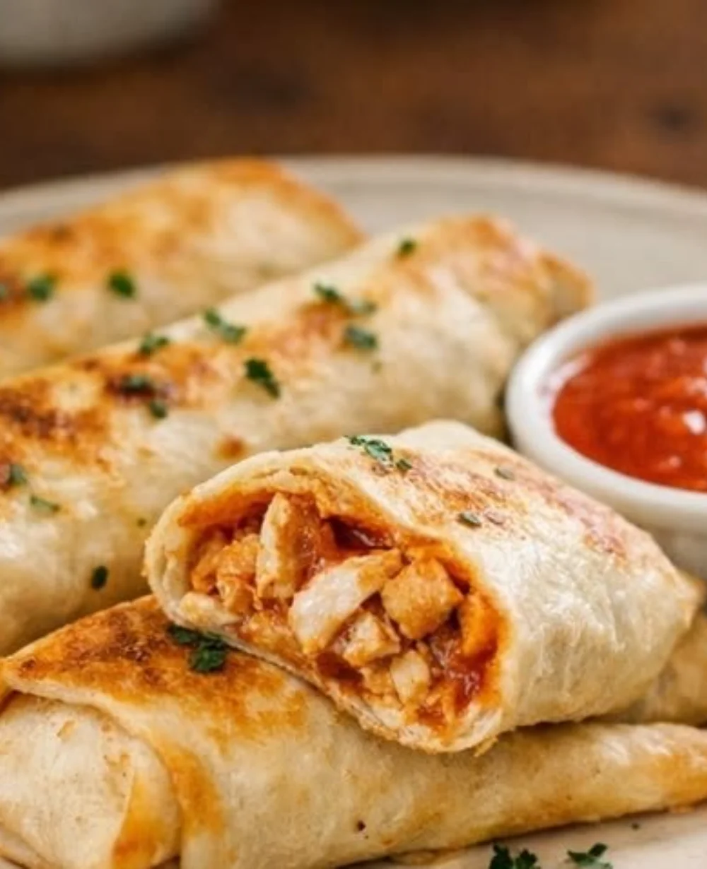 Delicious Air Fryer Chicken Wraps filled with Mozzarella cheese
