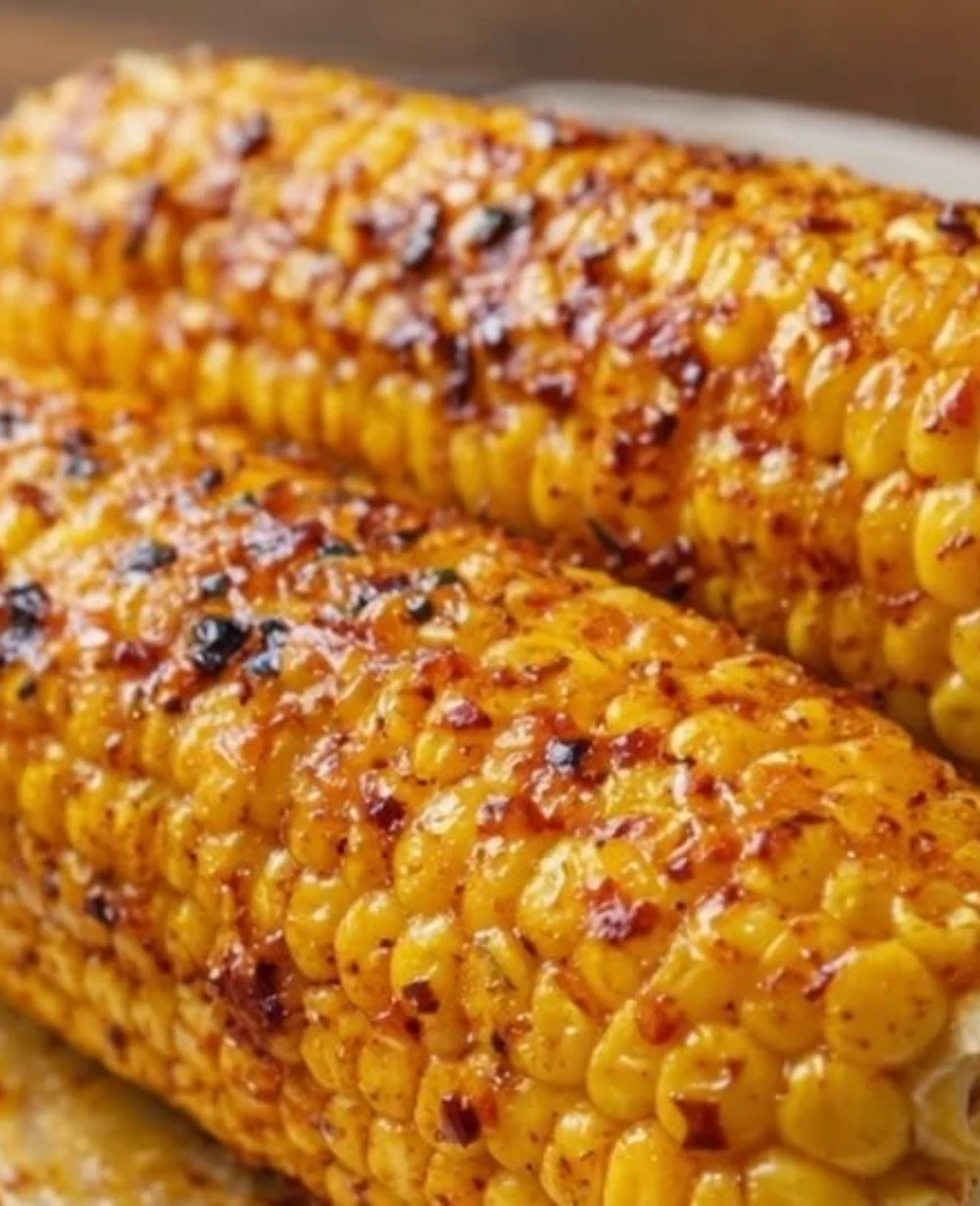 Air fryer corn on the cob served with butter and seasoning
