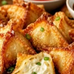 Crispy Air Fryer cream cheese wontons served on a plate with dipping sauce.