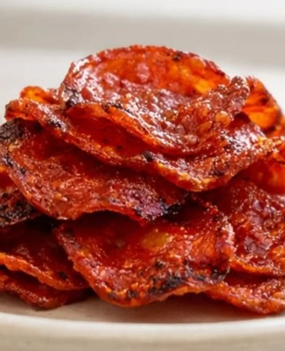 Crispy air fryer pepperoni chips served as a tasty snack