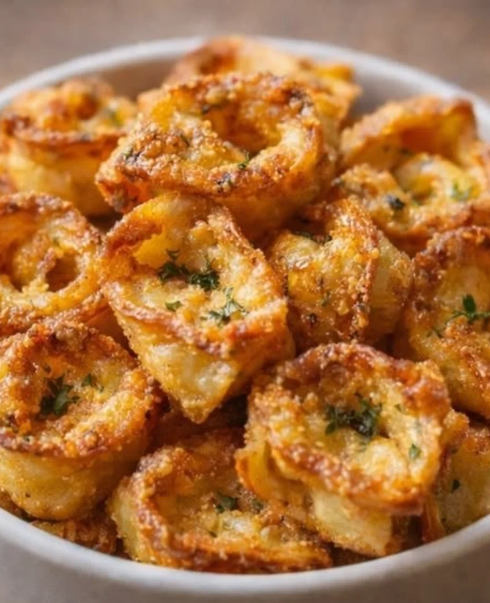 Crispy Air Fryer Tortellini served with dipping sauce