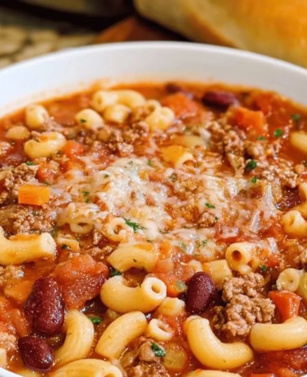 Bowl of Olive Garden Pasta E Fagioli with beans and pasta