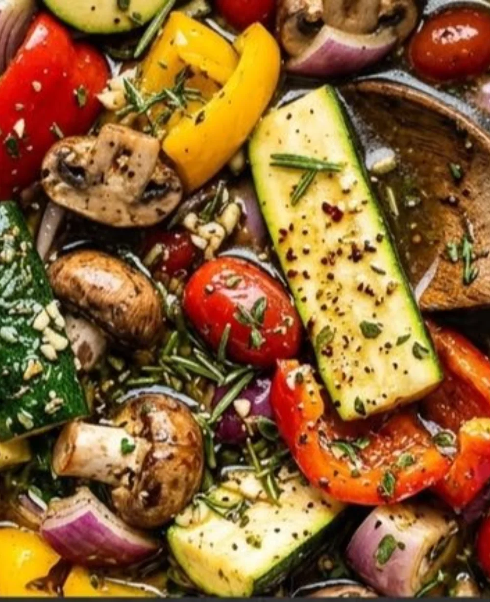 Bowl of best veggie marinade with fresh herbs and spices