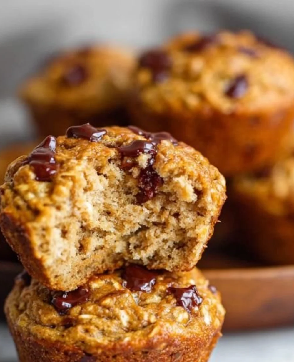 Delicious cottage cheese oatmeal blender muffins topped with oats
