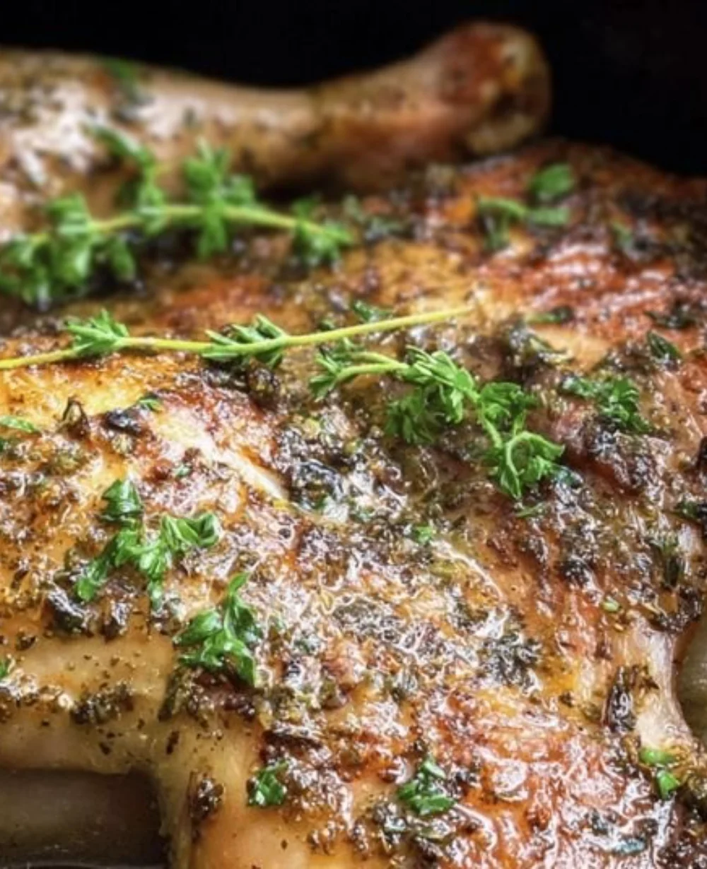 Cozy crockpot chicken leg quarters cooking in a slow cooker, perfect for weeknight meals.