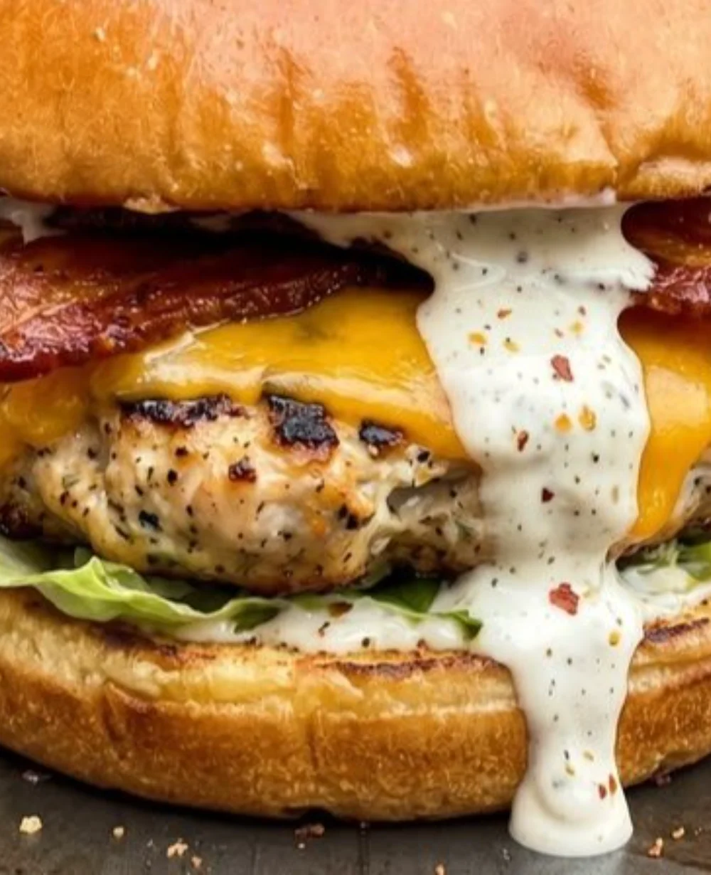 Juicy Crack Chicken Burgers served with toppings and a side of fries