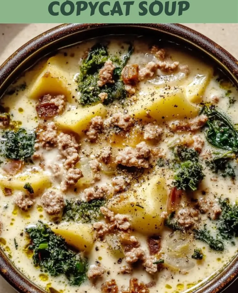 Delicious bowl of creamy Zuppa Toscana soup with greens and sausage