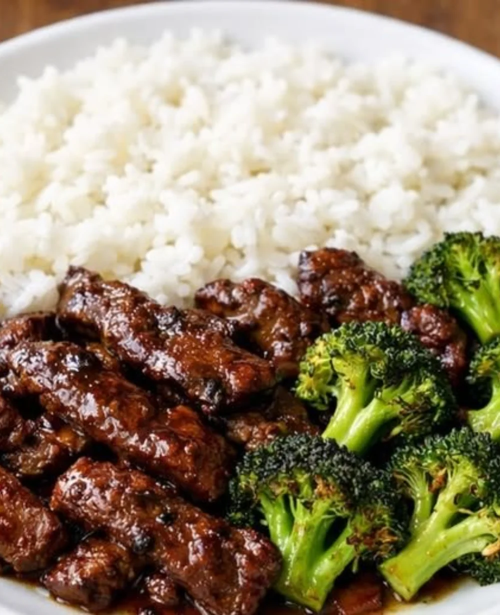 Crispy air fryer beef and broccoli dish served on a plate