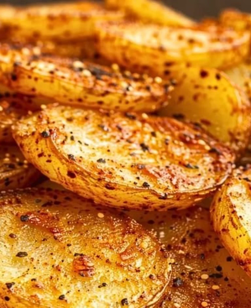 Crispy air fryer potato slices served on a plate
