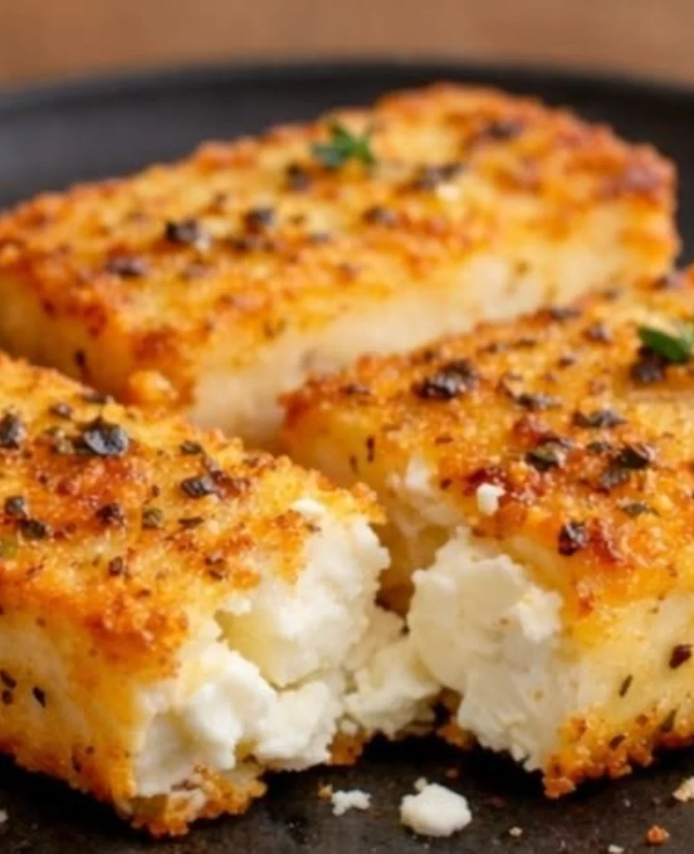 Crispy feta cheese prepared in an air fryer, golden brown and flavorful.