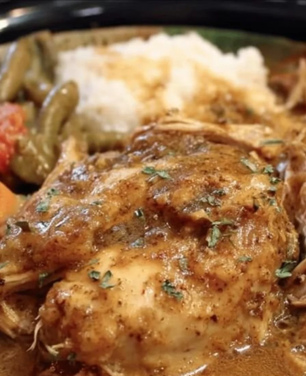 Delicious Crock Pot Mississippi Chicken served with vegetables