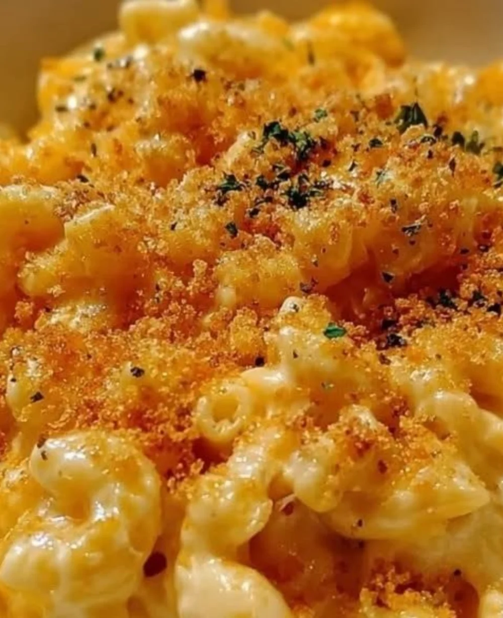 Creamy crockpot mac and cheese prepared with cheese and pasta in a slow cooker.