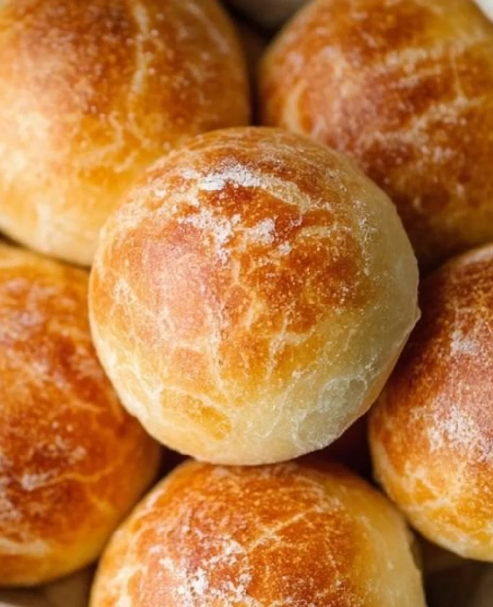 Freshly baked crusty sourdough dinner rolls on a rustic wooden board