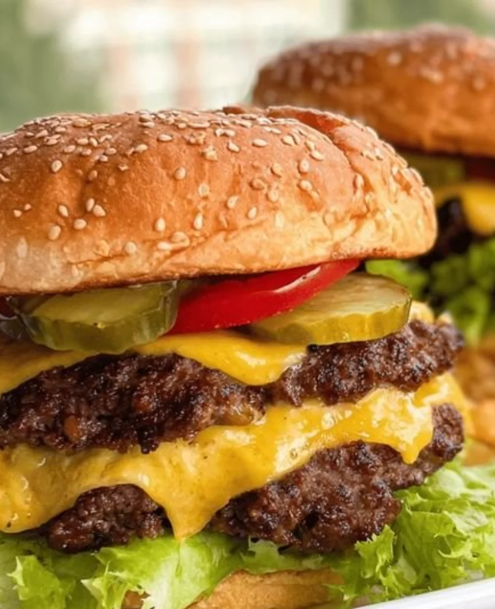 Easy Blackstone smash burgers cooking on a griddle.