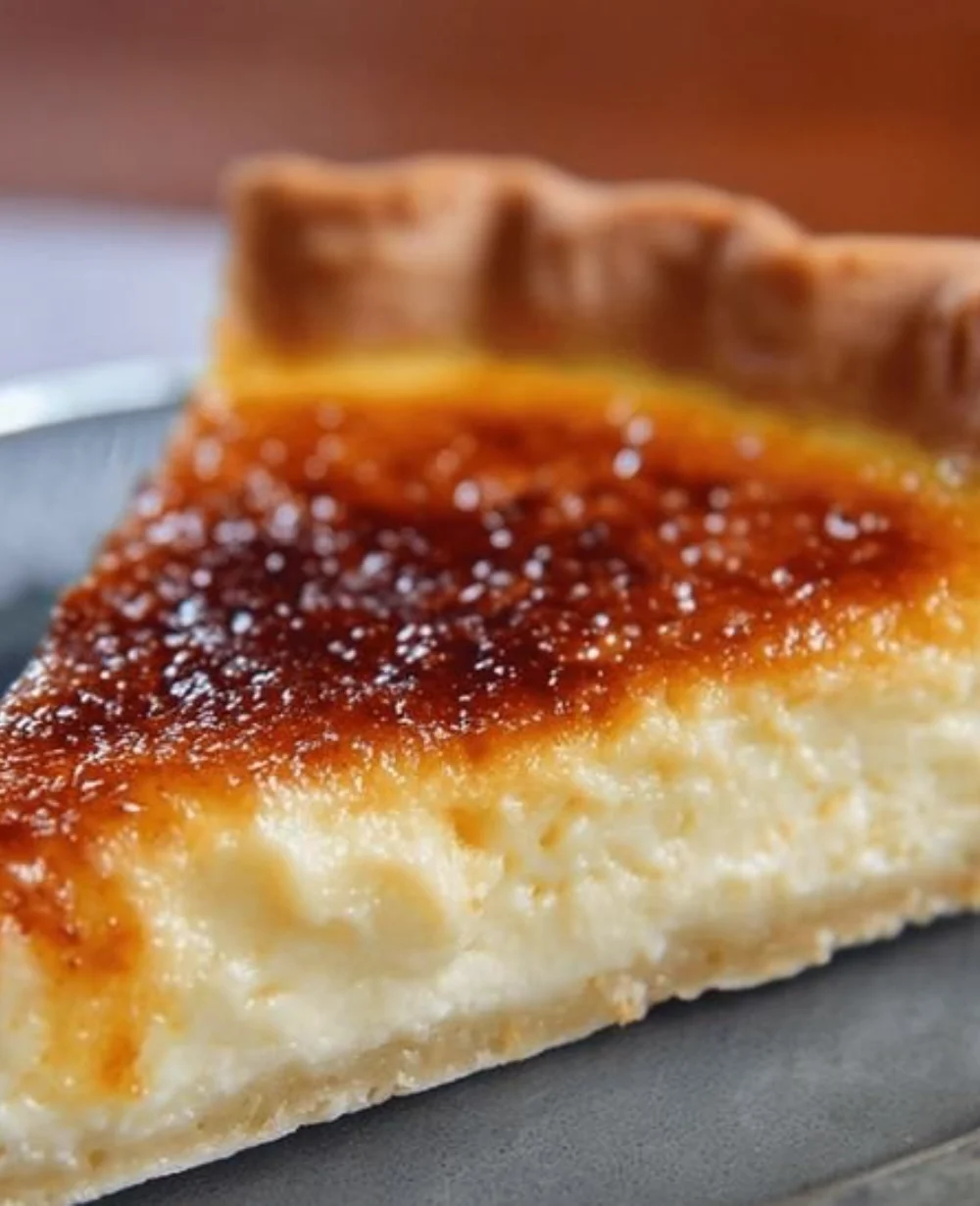 Delicious easy creme brulee pie with caramelized sugar topping.