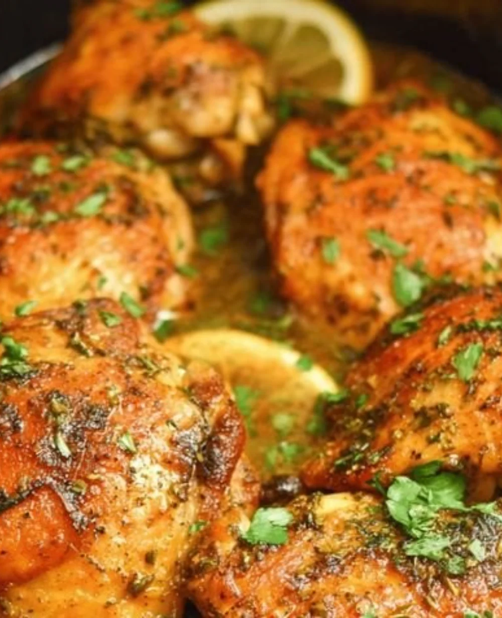 Delicious easy crock pot chicken thighs recipe with herbs and spices