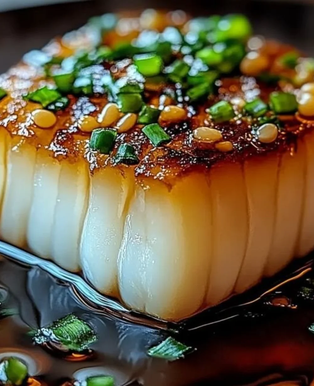 Plate of Ginger Soy Cod garnished with herbs, served with rice and vegetables