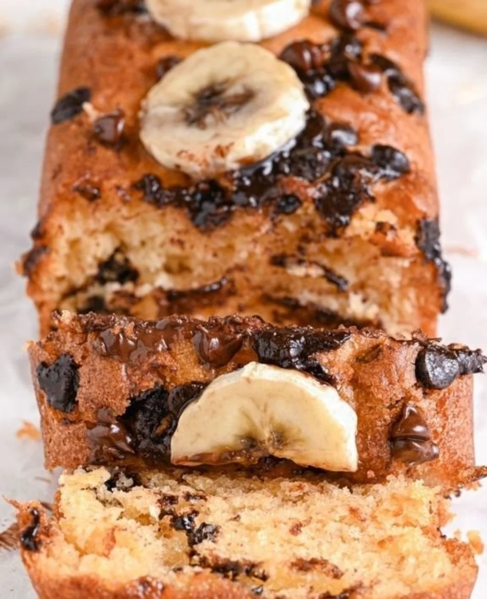 Slice of Greek Yogurt Banana Bread on a plate with a fork