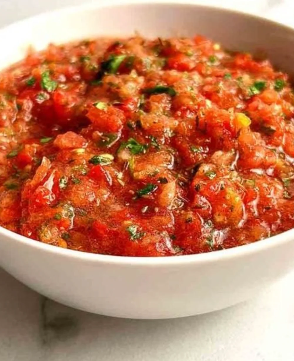 Fresh homemade salsa made with ripe tomatoes, onions, and jalapeños