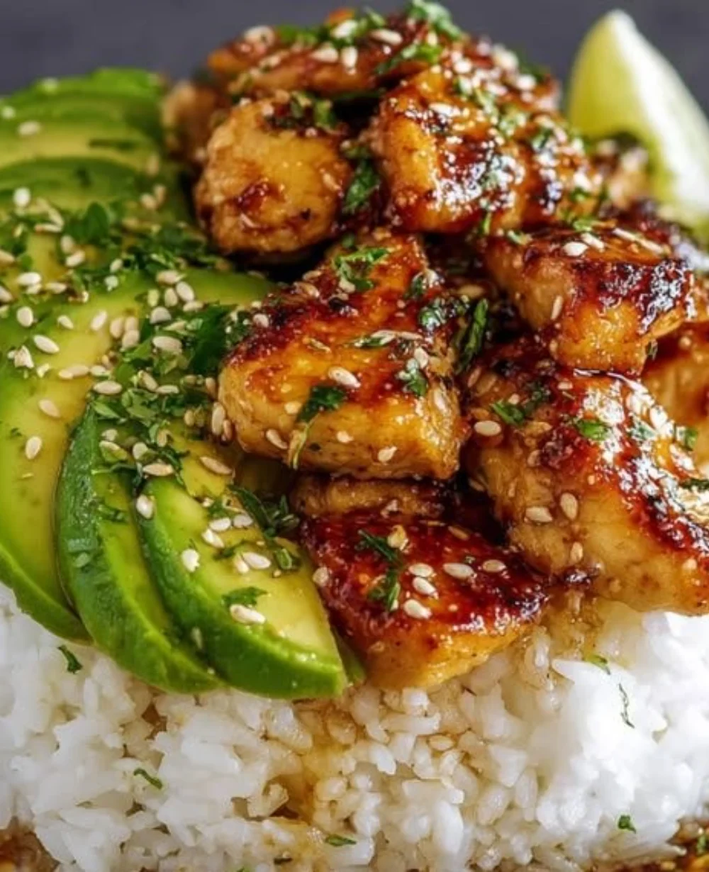 Delicious Honey Lime Chicken served with avocado slices